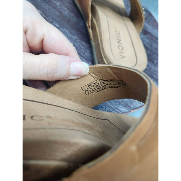 Vionic Cindy Sandal Womens Tan Leather Slide Sandals With Cork Sole Size 5 - Picture 8 of 10